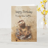 カワウソの性格の誕生日楽しい動物 カード (黄色い花)