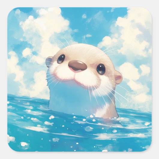 カワウソの水中冒険 スクエアシール (正面)