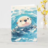 カワウソの水遊び カード (黄色い花)