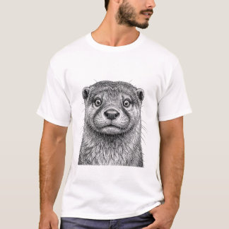 カワウソの肖像画アートグリーティングTシャツ Tシャツ