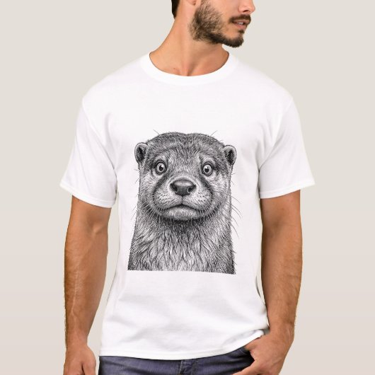 カワウソの肖像画アートグリーティングTシャツ Tシャツ (正面)