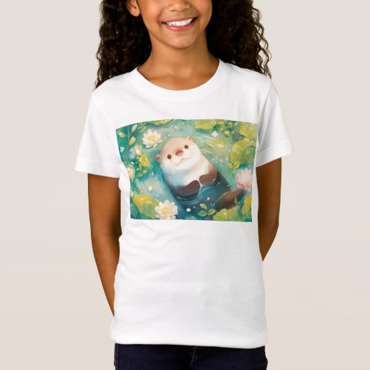 カワウソの花咲く池 Tシャツ (正面)