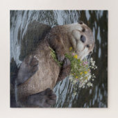 カワウソの野花ブーケ浮き輪 ジグソーパズル (横)