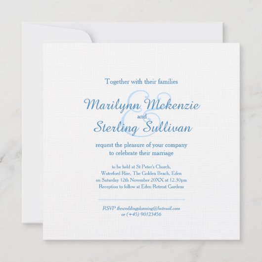 カワウソの青と白結婚の四角 招待状 (裏面)