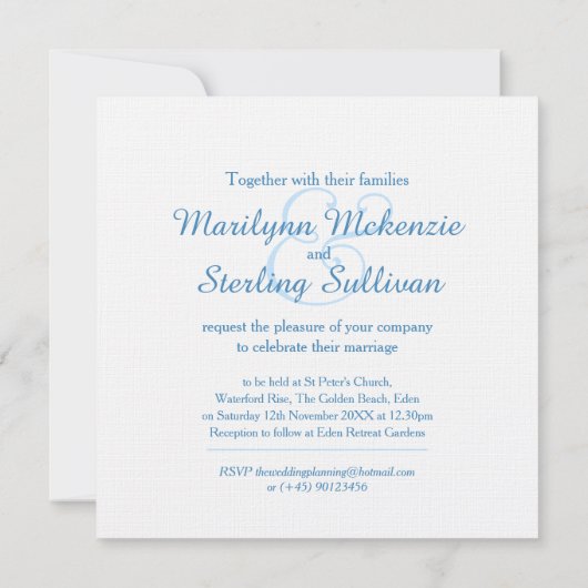 カワウソの青と白結婚の四角 招待状 (裏面)