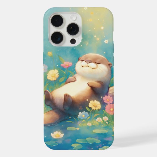 カワウソの静かな池の楽園 iPhoneケース (裏面)