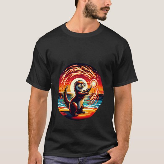 カワウソの魔法の夕焼け クリエイティブ Tシャツ (正面)