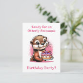 カワウソをテーマにした女の子の誕生日パーティー ポストカード (スタンド正面)