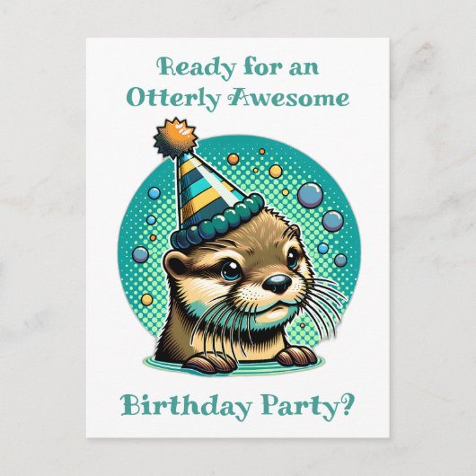 カワウソをテーマにした男の子の誕生日パーティー ポストカード (正面)