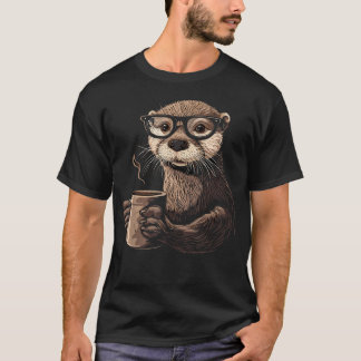 カワウソバリスタ コーヒーを楽しむ かわいい動物 笑 Tシャツ
