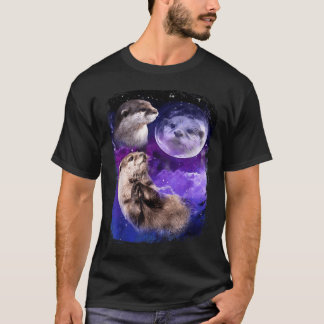 カワウソ好きのための面白い三カワウソの動物のムーン・ミーム Tシャツ
