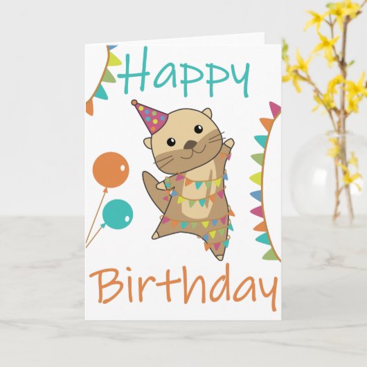 カワウソ誕生日が可愛いハッピータカードを望む カード (黄色い花)