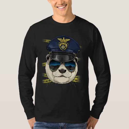 カワウソ警察官 海の動物 犯罪現場 Tシャツ (正面)