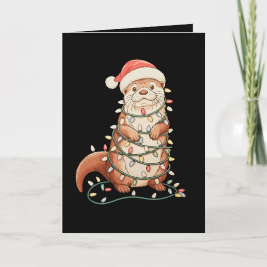 カワウソ クリスマス アニマル クリスマスイルミネーション サンタ帽子 カード (正面)
