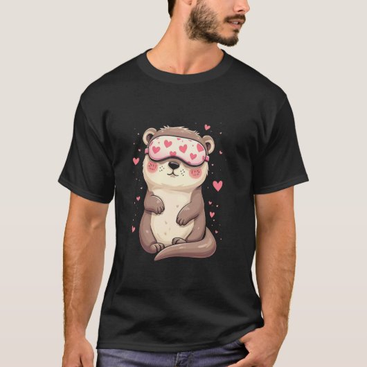 カワウソ スリープマスク ハート Tシャツ (正面)