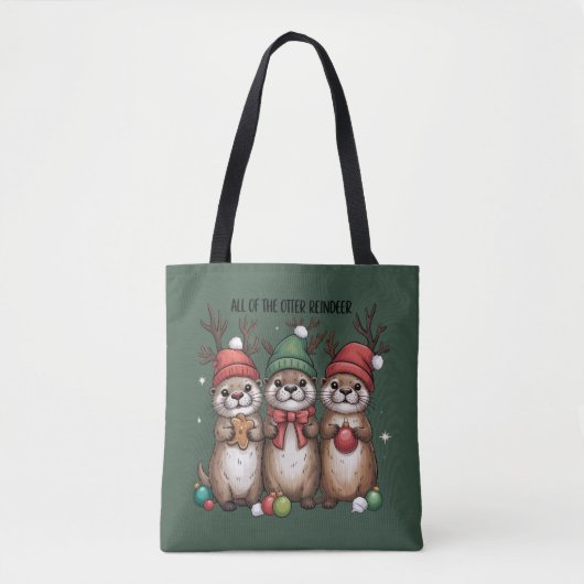 カワウソ+トナカイ+クリスマス+動物+冬 トートバッグ (正面)