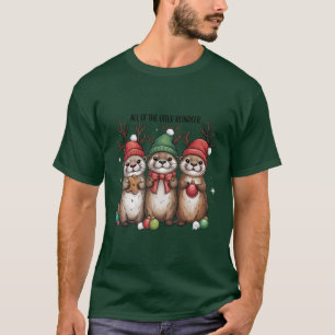 カワウソ+トナカイ+クリスマス+動物+冬 Tシャツ