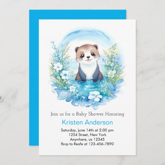 カワウタカラワンダーランドボーイ赤ちゃんシャワー 招待状 (正面/裏面)