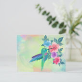 カワカッコいいイイトレンディーの水色ハチドリフローラ ポストカード (スタンド正面)