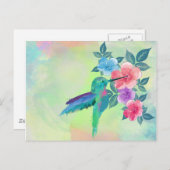 カワカッコいいイイトレンディーの水色ハチドリフローラ ポストカード (正面/裏面)