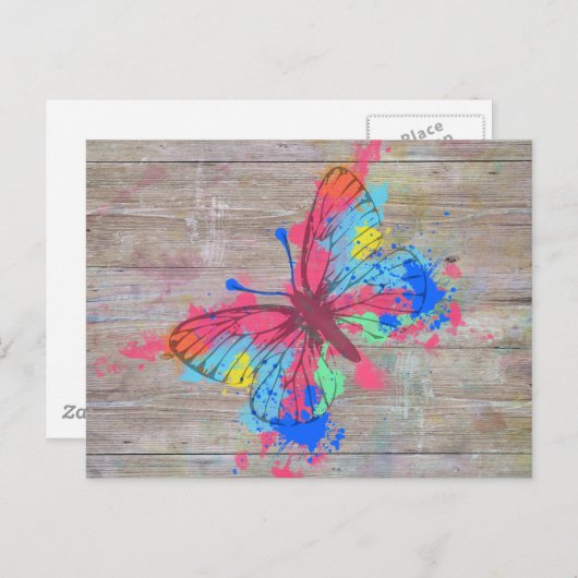 カワカッコいいイイ水彩(ばちゃばちゃ)跳ねるヴィンテージ ポストカード (正面/裏面)