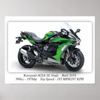 カワサキ H2SX SE ニンジャ オートバイ - A3 ポスター