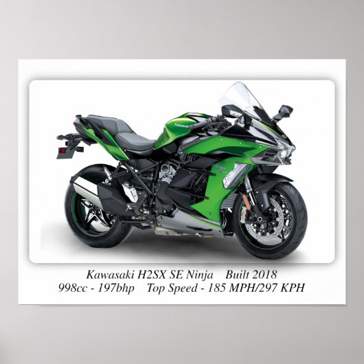 カワサキ H2SX SE ニンジャ オートバイ - A3 ポスター (正面)