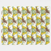 カワセアニドリと黄色のバラ白 フリースブランケット (正面(横))