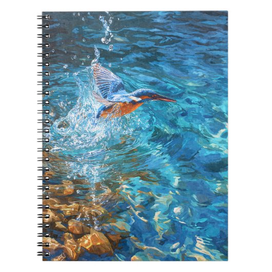 カワセミが青い水を跳ね飛ばすアート ノートブック (正面)