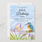 カワセミとアヤメの誕生日カード 誕生日おめでとう 招待状 (正面)