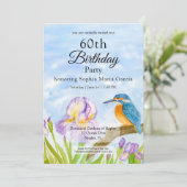 カワセミとアヤメの誕生日カード 誕生日おめでとう 招待状 (スタンド正面)