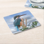 カワセミとウィロー スクエアペーパーコースター (アングル)