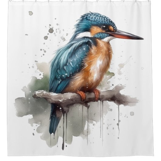 カワセミの静穏 シャワーカーテン (正面)