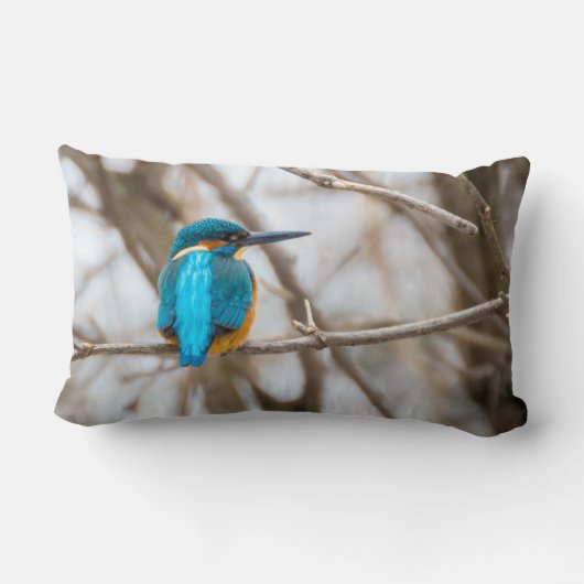 カワセミの鳥の屋内か屋外の枕 ランバークッション (裏面)