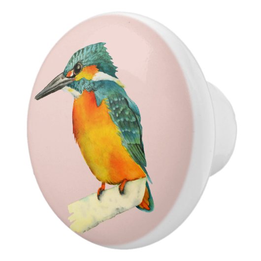 カワセミの鳥の水彩画の絵画 セラミックノブ (右)