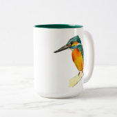 カワセミの鳥の水彩画の絵画 ツートーンマグカップ (正面右)