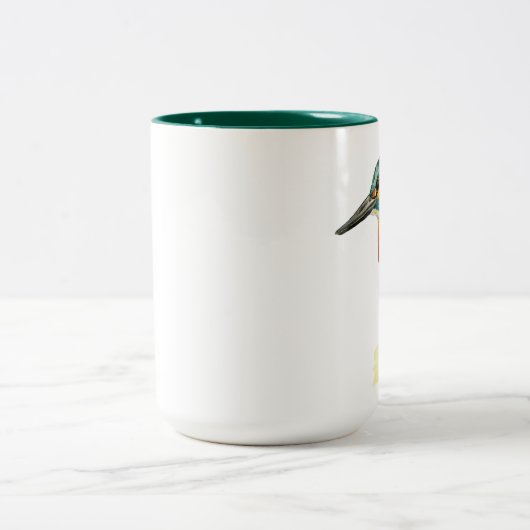 カワセミの鳥の水彩画の絵画 ツートーンマグカップ (中央)