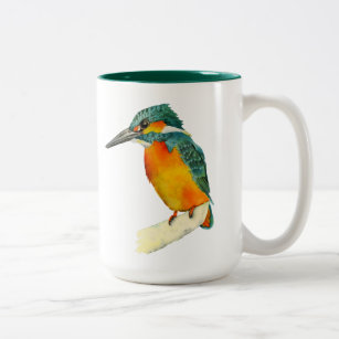 カワセミの鳥の水彩画の絵画 ツートーンマグカップ