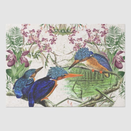 カワセミの鳥の蘭の花のやしティッシュペーパー 薄葉紙 (正面)