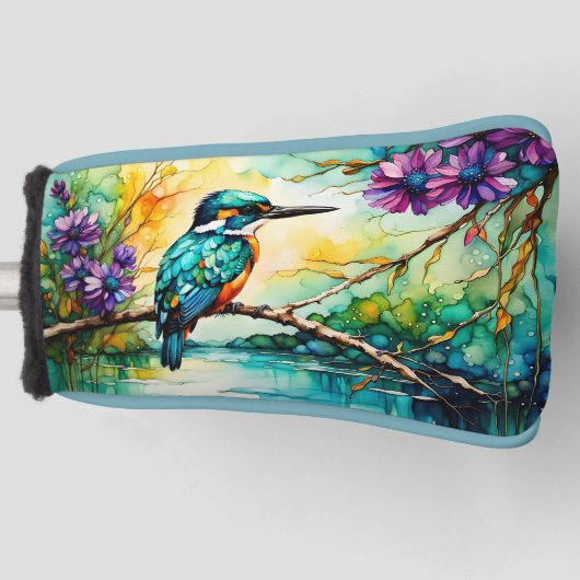 カワセミは水の上に身を寄せた野草 ゴルフヘッドカバー (正面)