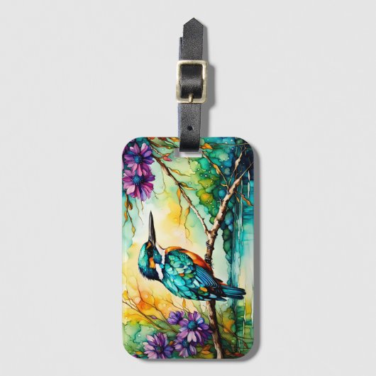 カワセミは水の上に身を寄せた野草 ラゲッジタグ (正面縦)