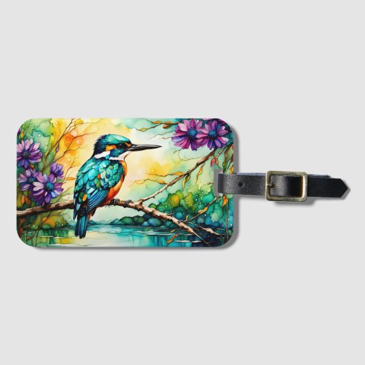 カワセミは水の上に身を寄せた野草 ラゲッジタグ (正面横)