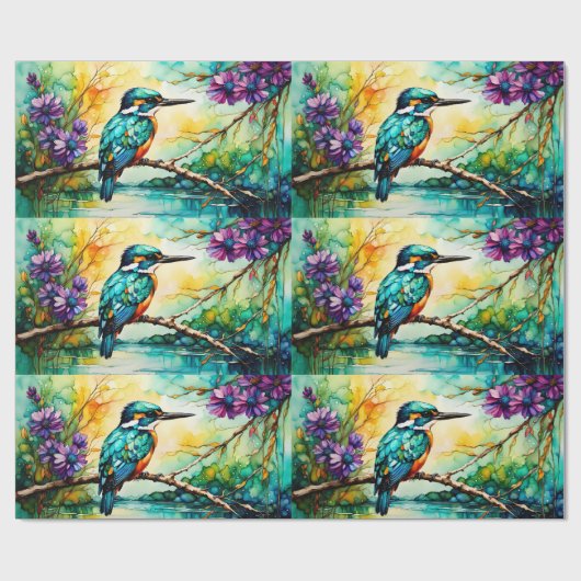 カワセミは水の上に身を寄せた野草 ラッピングペーパー (フラット)