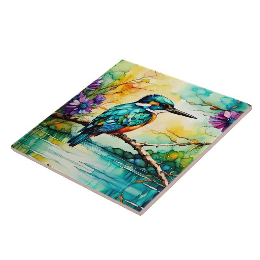 カワセミ山、水と野花 タイル (側面)