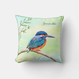 カワセミ水色ブルーオレンジバード クッション
