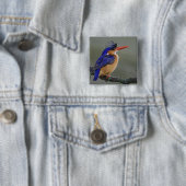 カワセミ科の鳥、クリスタラカセミ、湖 缶バッジ (インサイチュ)