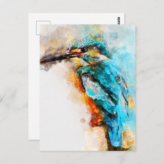 カワセミ絵画の水彩画 ポストカード (正面/裏面)