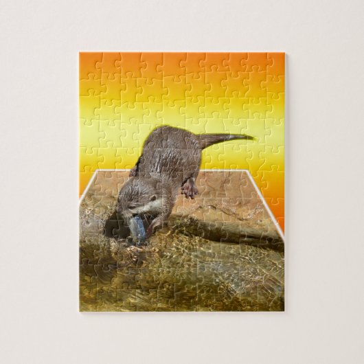 カワ食べウソの池のそばにあるおいしい魚 ジグソーパズル (縦)