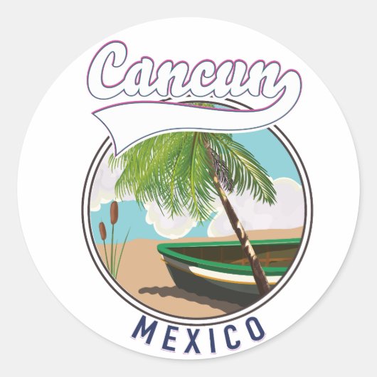 カンカン メキシコ ビーチ 旅行 ロゴ ラウンドシール (正面)