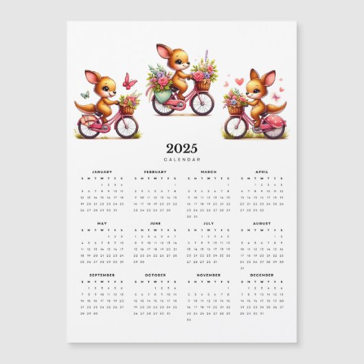 カンガルーお洒落自転車2025マグネットカレンダー (正面)
